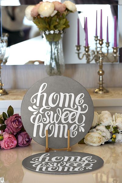 Realhomes Σετ 2 οικιακών γλυκών σπιτιών με ψηφιακή εκτύπωση μοντέρνα στρογγυλή πλάκα και σουπλά