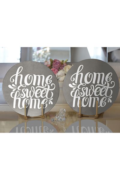 Realhomes Σετ 2 οικιακών γλυκών σπιτιών με ψηφιακή εκτύπωση μοντέρνα στρογγυλή πλάκα και σουπλά