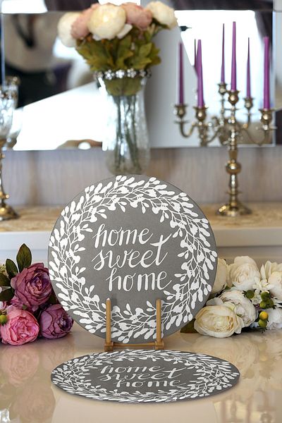 Realhomes Σετ 2 οικιακών γλυκών σπιτιών με ψηφιακή εκτύπωση μοντέρνα στρογγυλή πλάκα και σουπλά