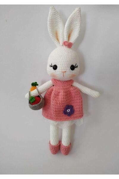 OYUNCAKPARK Pembe Sepetli Şirin Tavşan Uyku Arkadaşı Amigurumi Organik Oyuncak