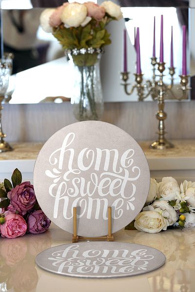 Realhomes Σετ 2 οικιακών γλυκών σπιτιών με ψηφιακή εκτύπωση μοντέρνα στρογγυλή πλάκα και σουπλά