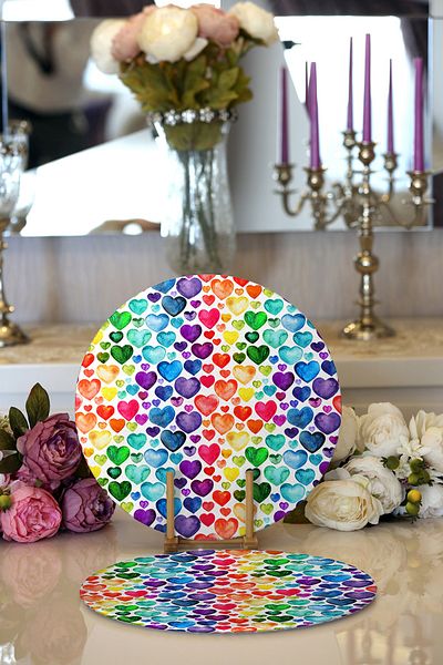 Realhomes Încărcător rotund și pat de loc cu inimi colorate cu design special din 2 piese