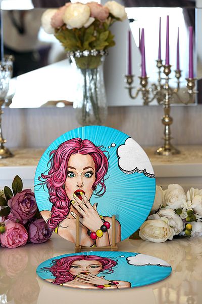 Realhomes Model pop art din 2 piese, farfurie rotundă modernă imprimată digitală și pat de loc