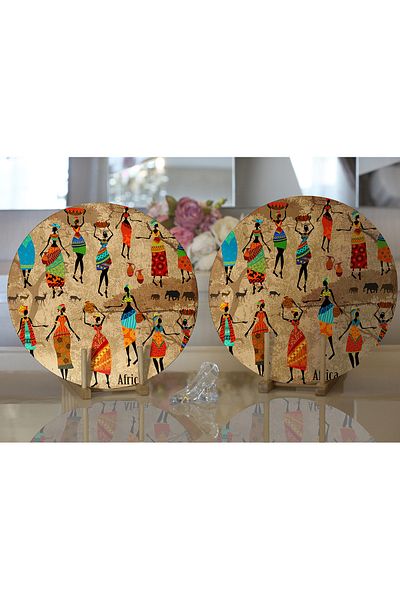Realhomes 2-Piece African Ethnic Patterned Digital Printed Modern Round Plate & Placemat