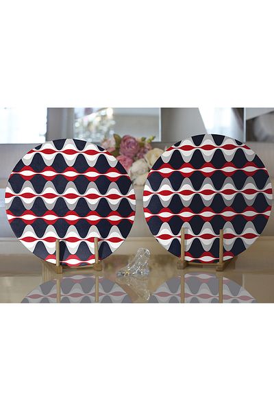 Realhomes Farfurie rotundă modernă, 2 bucăți, cu podea, cu model geometric, imprimată digitală