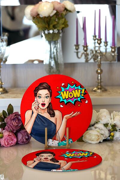 Realhomes 2-dijelni crveni pozadinski popart moderni okrugli tanjir i podmeta...