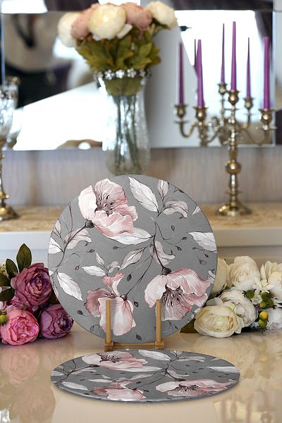 Realhomes Farfurie rotundă modernă, 2 bucăți, cu model floral, colorat, imprimat digital, cu fundal pastel