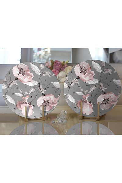 Realhomes Farfurie rotundă modernă, 2 bucăți, cu model floral, colorat, imprimat digital, cu fundal pastel