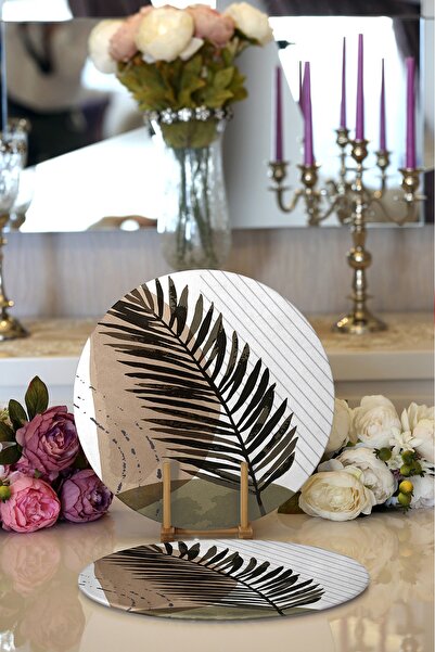 Realhomes 2'li Beyaz Zemin Minimal Yaprak Desenli Dijital Baskılı Modern Yuva...