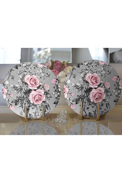 Realhomes 2-Piece Smoked Themed Jar Flower Motif Digital Printed Modern Round Charger & Placemat