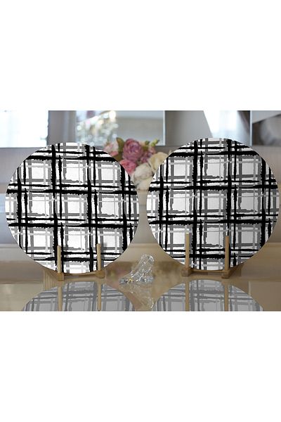 Realhomes 2-Piece Grid Floor Gray Toning Digital Printed Special Design Modern Round Charger & Placemat