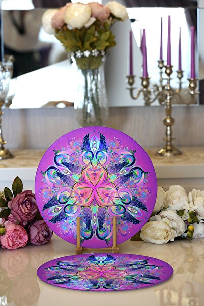 Realhomes 2'li Gökkuşağı Motifli Renkli Çiçekli Özel Tasarım Modern Yuvarlak ...