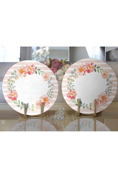 Realhomes 2-Piece Flower Motif Think Happy Digital Printed Modern Round Plate & Placemat