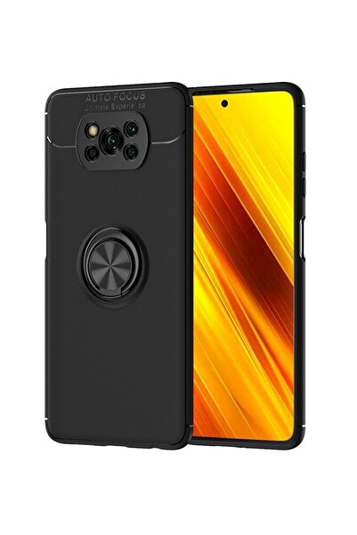 Microcase Xioami Poco X3 Pro Focus Serisi Yüzük Standlı Silikon Kılıf - Siyah