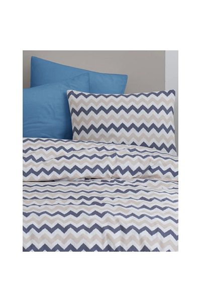 mer-tim ezberbozan ev tekstili Set de husă de pilotă, fără elastic, bumbac Ranforce albastru cu model în zig-zag 160x220