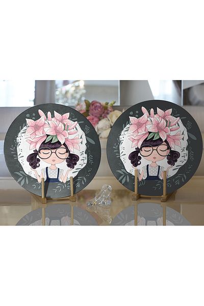Realhomes 2-Piece Fashion Girl Digital Printed Modern Round Plate & Placemat