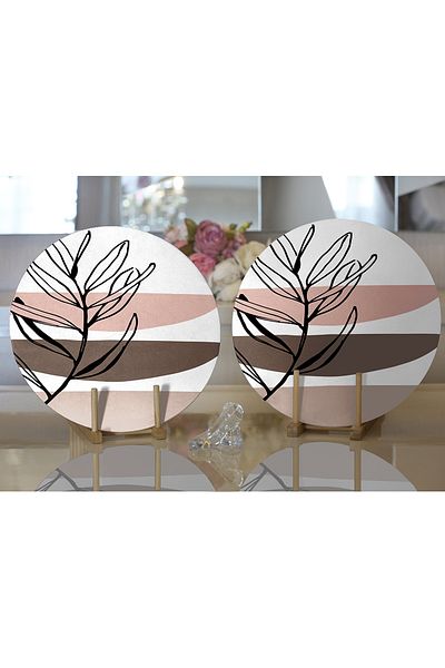Realhomes Σετ 2 Onedraw Motif Flower Digital Printed Μοντέρνα Στρογγυλή Σουπλά & Σουπλά