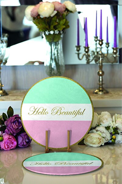 Realhomes 2-dijelni Hello Beautiful plavi i roze moderni okrugli tanjir i pod...