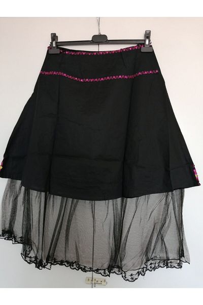 Butik Tülin Authentic Cotton Black Sequin Beaded Flower Embroidered Tulle Skirt