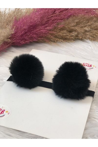 Tinystar Baby Girl Black Plush Pompom Bandana