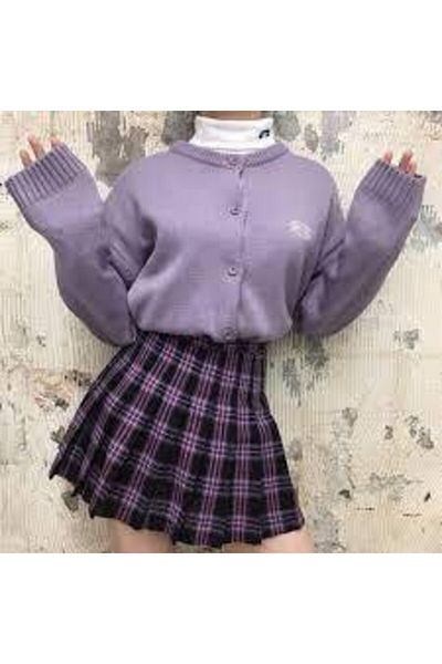 Köstebek Navy Blue Harajuku Purple Striped Pleated Skirt
