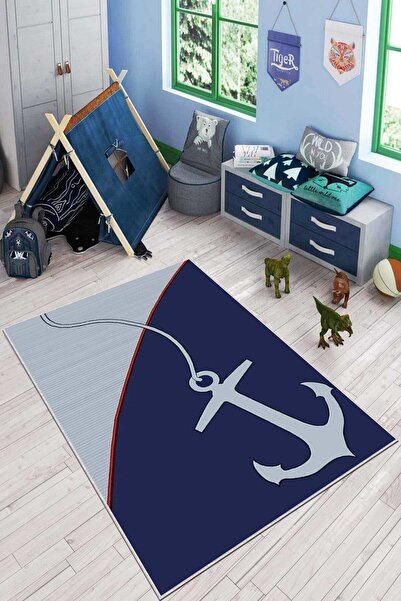NeluxHome Kaymaz Taban Makinede Yıkanabilen Denizci Çocuk Halısı Çapalı Kd051