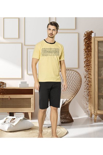 Ayans Pijama Σετ ανδρικών πιτζάμες 3 τεμαχίων Single Jersey Dowry Yellow
