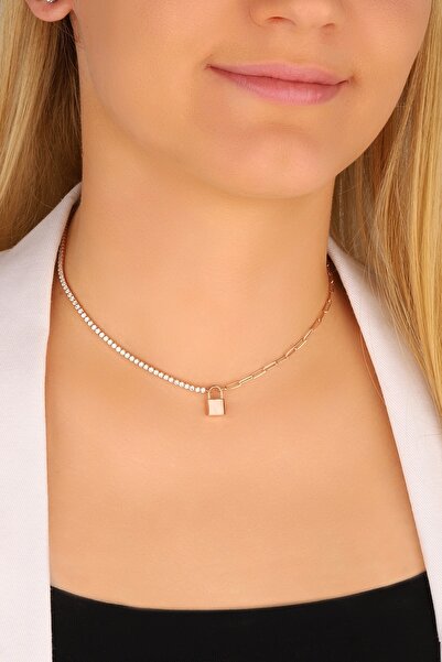Mistik Silver Kadın Yarısı Suyolu Yarısı İtalyan Zincirli Kilit Gümüş Choker ...