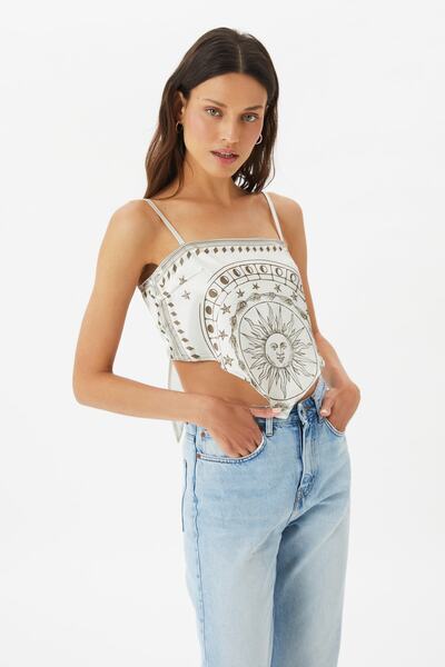 Trendyol Collection Krótka bluzka na ramiączkach ze wzorem w kamienie TWOSS21BZ1899