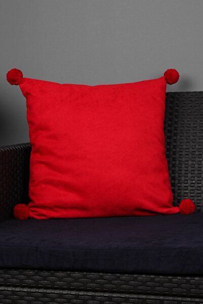 Bc Home Ponponlu Dekoratif Yastık Kılıfı - Kırmızı
