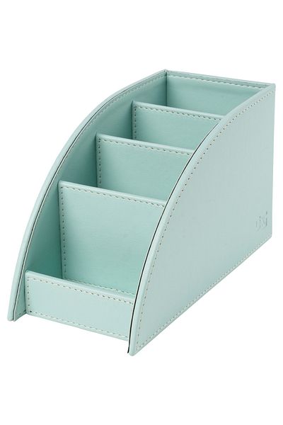 2K Pen Holder and Remote Control Faux Leather Desktop Organizer with 4 Compartments 21.5x10x12.5 Cm