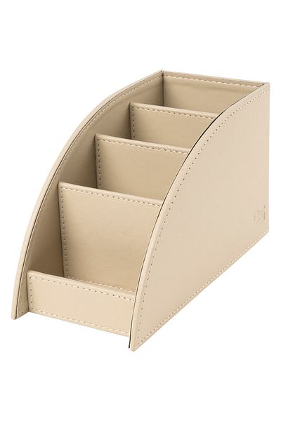 2K Pen Holder and Remote Control Faux Leather Desktop Organizer with 4 Compartments 21.5x10x12.5 Cm