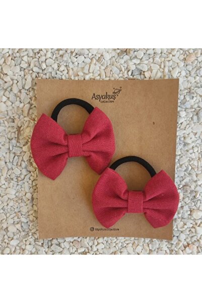 asyakuş Girl's 2-Piece Bow Rubber Buckle Red