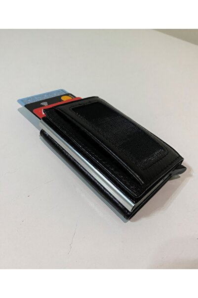 MKM Μαύρη θήκη για κάρτες πορτοφολιού με μηχανισμό από συνθετικό δέρμα