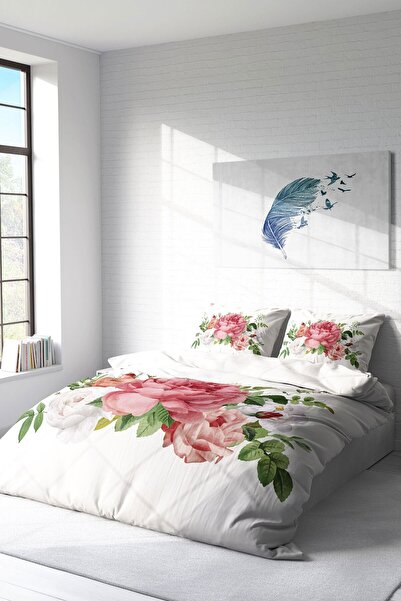 MonoHome Floral 3D Cotton Satin Duvet Cover Set - King Size, Double, 220X240Cm
