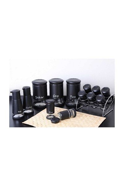 GÖNÜL Black 13 Piece Glass Spice Jar-Spice Set