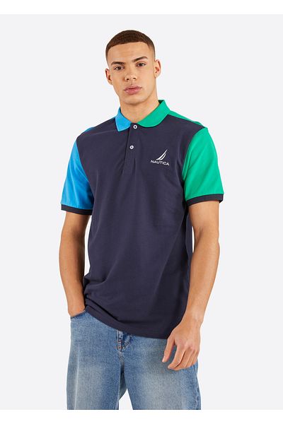 Nautica تي شيرت بولو بياقة بولو للرجال باللون الأزرق N1K01359