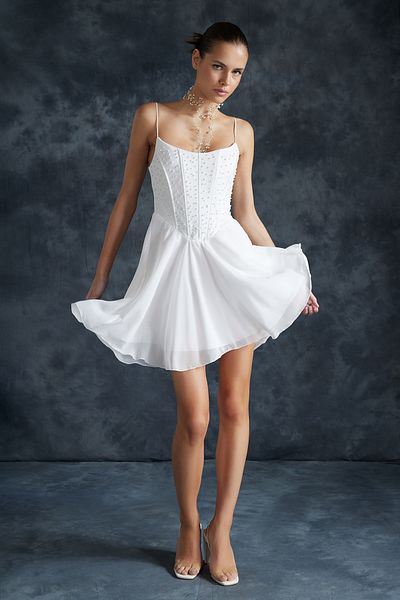 Trendyol Collection White Pearl Woven - Rochie scurta de nunta de seara TPRSS24EL00129