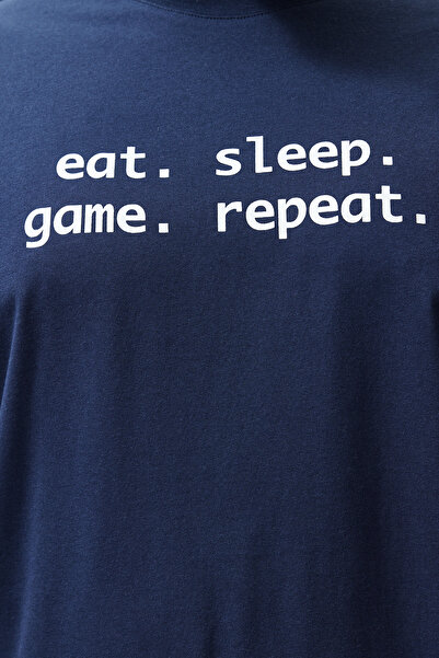 Trendyol Collection Plus Size Navy Regular Fit Comfortable Slogan Printed Knitted Shorts Pajamas Set TMNSS23PT00013