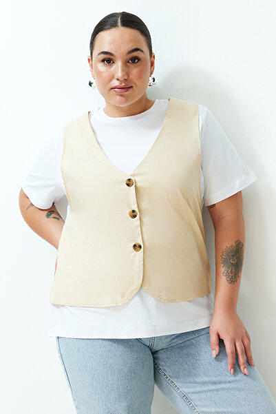 Trendyol Curve Μπλούζα από 100% βαμβακερό λευκό πλεκτό γιλέκο - TBBSS24AF00042