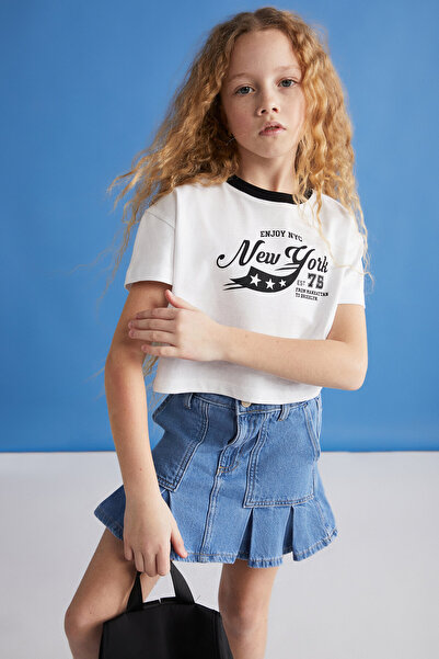 GRIMELANGE BITTEN-GRM24024 100% bavlna s potištěným a kontrastním barevným límečkem tričko s krátkým rukávem pro dívky v černé barvě