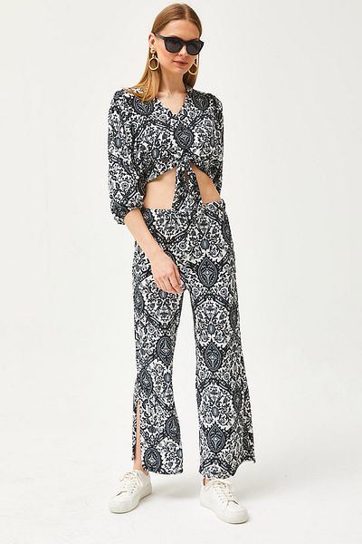 Olalook Women's Black Bottom Top Patterned Suit TKM-19000265