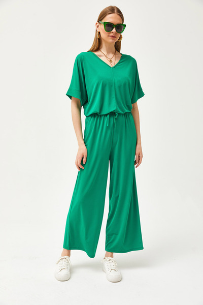 Olalook Női zöld felső blúz alsó Palazzo laza kötött készlet TKM-19000267