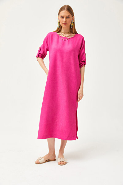 Olalook Női, fukszia színű, zsebes, hasított vászon tartalmú, alkalmi ruha ELB-19002074