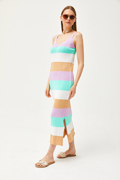 Olalook Жіноча бузкова сукня-светр на бретелях з боковими розрізами ELB19002069