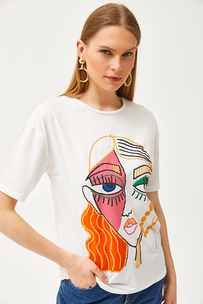 Olalook Dámské tričko Ecru Embossed Girl TSH-19000787
