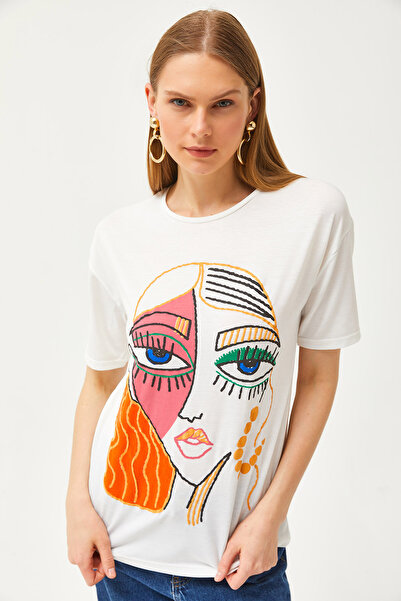 Olalook Γυναικείο εκρού ανάγλυφο κοριτσίστικο μπλουζάκι TSH- 19000787