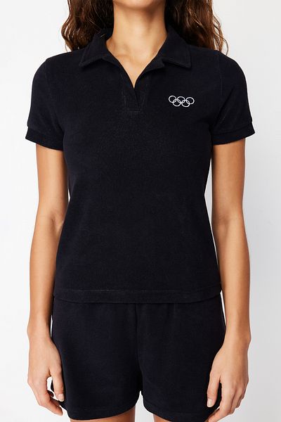 The Olympic Collection Schwarze Frottee-Strickbluse TWOAW24BZ00430