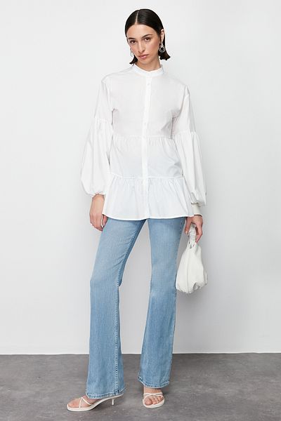 Trendyol Modest Ekrü szoknyarétegű pamut szőtt ing TCTSS24UK00006