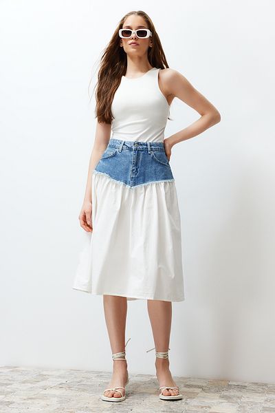 Trendyol Collection Kék színű blokkolt magas derekú Midi farmer szoknya TWOSS24ET00142